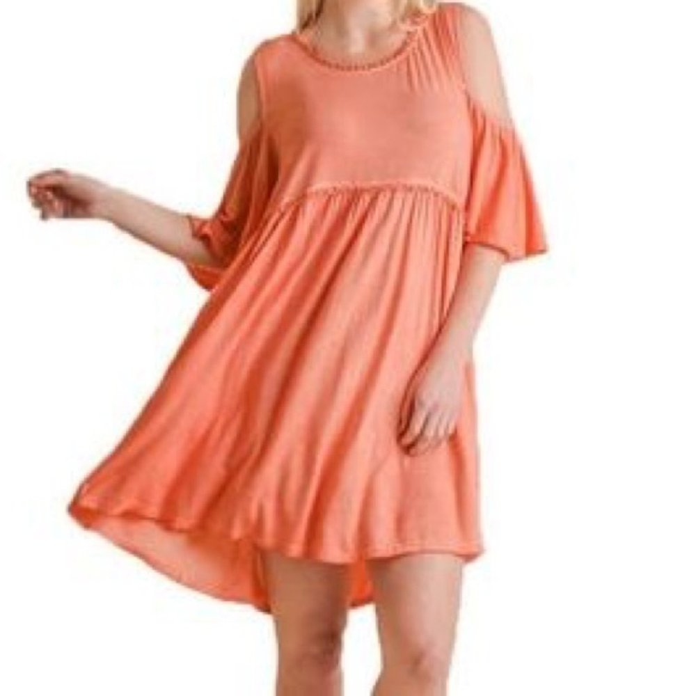 Umgee Coral Cold Shoulder Embroidery Detail Dress